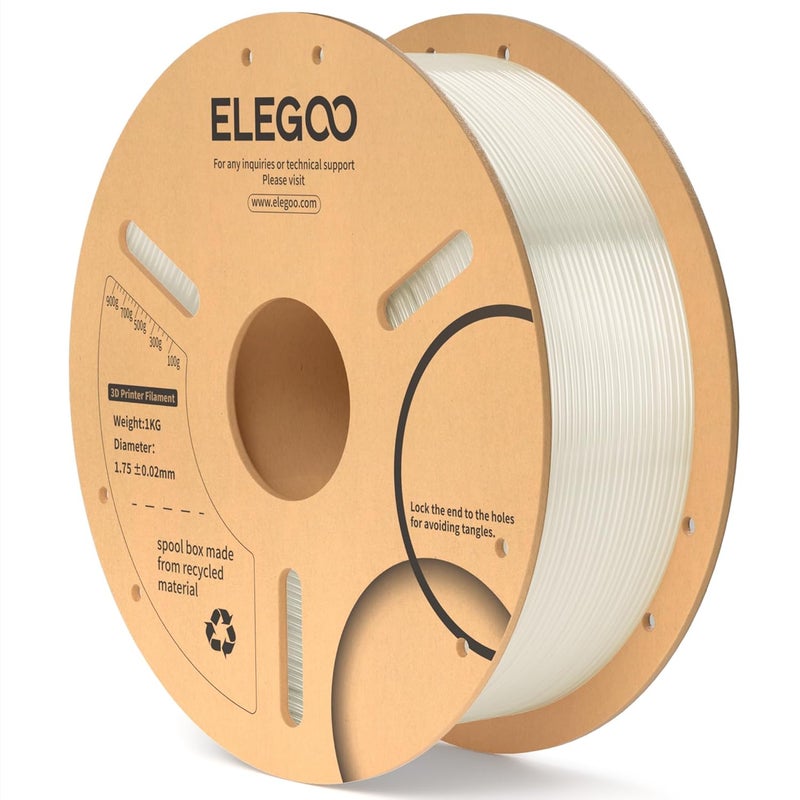 ELEGOO خيوط PLA 1.75 مم شفافة 1 كجم، خيوط طابعة ثلاثية الأبعاد بدقة أبعاد +/- 0.02 مم، بكرة كرتونية 1 كجم (2.2 رطل) تناسب معظم طابعات FDM ثلاثية الأبعاد - Image 1